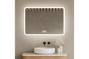 Bayt Espejo de baño con Luz 75 x 52 cm - Espejo con Luces 3 Modos LED - Interruptor Táctil - Anti Condensación