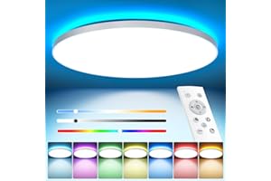 OUILA Led Deckenleuchte Dimmbar mit Fernbedienung 24W RGB Farbwechsel LED Deckenlampe Flach Rund Deckenbeleuchtung 3000K-6500K 2400LM für Schlafzimmer Küche Wohnzimmer Korridor Balkon Badezimmer Esszimmer