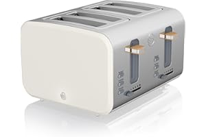 Swan ST14620WHTN Nordic 4-Slice Toaster with Defrost/Reheat/Cancel Functions, Cord Storage, 1500W, White