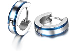 JewelryWe Schmuck Herren Ohrringe, Edelstahl, Glänzend Poliert Creolen Ohrstecker, Blau Schwarz Gold Silber