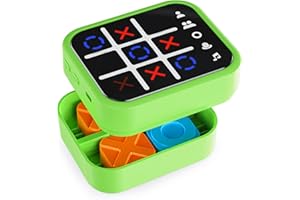 Anoawens Wiederaufladbare Tic Tac Toe Spiel Box mit 5 Spaß Gehirn und Gedächtnis Spiele, Handheld Puzzle Spielkonsole, Tragbare Reise Spiel Altersgruppen 3+ (Grün)