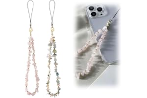 Mrltau Lot de 2 pendentifs courts pour téléphone portable - Perles courtes - Perles de téléphone portable - Pierres de cristal - Dragonne courte - Chaîne de téléphone portable - Poignet court