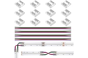 BTF-LIGHTING FCOB RGBW 5pin 12mm Connector kit 12pcs 12mm Transparent Connector 4pcs 15cm Long 24AWG Extension Cable Board to Wire/Board for Gapless Soldering and 5pin LED Light Corner Connector