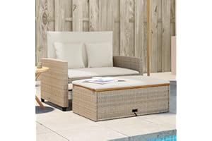 ChicAbode Gartensofa mit Kissen 2-Sitzer Outdoor Sofa mit Hocker mit Staufach, Couch mit abnehmbarm Bezug, Gartebmöbel Gartengarnitur Beige Poly Rattan & Akazienholz