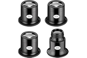 JIYIN 4 Stück Uhrmacherlupe, 5x/10x/15x/20x Augen Lupe Glas Okular Schmuck Lupe Juwelier Okular für Reparatur Diamanten Uhr Briefmarken Elektriker Nähen Handwerk