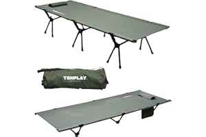 MTENPLAY TENPLAY Ultralight High Capacity Camping Cot,Supports 330lbs Weighs 3kg,with Extending Legs,7075 Aluminium & Adjustable Height,Headrest,Portable Comfortable Bed for Camping,hiking,Beach,Travel(Green)