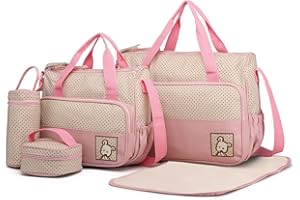 Miss Lulu Bolsos Cambiadores para Bebés Totes Bolsa de Bebé 5 piezas Multifunción Pañales Messenger Bolsa de Maternidad Hospital Bolsa para Pañales Bolso de Mano Bandolera Portabiberones con Cambiador