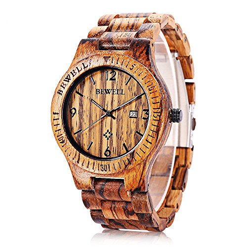 Bewell ZS-W086B Holzuhr Quarz Armbanduhr Herren Analog Tage Anzeige Uhr