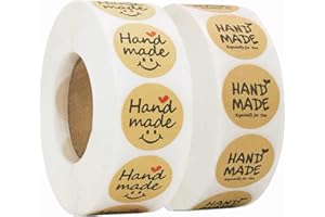 Yetaha 1000pcs Handmade Kraft Sticker Paper Lables, Round Brown Paper Sticker, Commercial Seal Stickers for Christmas Wedding Birthday Packaging Business Shop Biscuit Baking Bag 2.5cm/inch