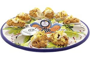 CR CERAMICA RAMBLEÑA CERÁMICA RAMBLEÑA | Huevera amazon | Plato huevos rellenos | Bandeja cerámica | modelo - M01 | Decoración 100% hecho a mano | 25.5x25.5x3 cm