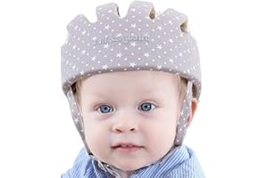 IULONEE Baby Helm Kleinkind Schutzhut Kleinkind Kopfschutz Baumwolle Hut Kleinkind Verstellbarer Schutzhelm (Schneegrau)