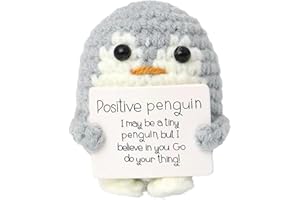 OGRMAR Positive Funny Penguin, Inspirational Crochet Doll With Card Pocket, Good Luck Gift for Women, Kids, Student, Creative Plush Emotional Support for Birthday Thanksgiving Christmas, Grey