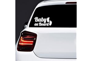 Autodomy Adesivi Baby On Board Adesivo Auto 2 Pezzi 15x7 cm | Bimbo a Bordo per Auto Piedi Alta Visibilità a Lunga Distanza | Bebe a Bordo Uso Esterno (Bianco)