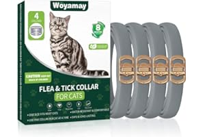 Woyamay Flea Treatment Cat, 4 Pack Cat Flea Collars with 32 Months Effective Protection, Adjustable Tick and Flea Collar for Cats, Water Resistant Cat Flea Collar for Kitten Medium Large Cats, Grey