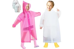 Domueay Poncho Pluie Imperméable Enfant, 2 Pièces Cape de Pluie Leger à Capuche EVA Réutilisable Poncho de Pluie pour Garçons Filles Vetement de Pluie Respirante pour L'école/Extérieur