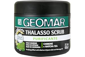 GEOMAR | Thalasso Scrub Corpo Purificante, Con Sale Marino, Sale di Epsom, Olio di Moringa ed estratti di Carbone e Matcha Tea, 95% di Origine Naturale, Made in Italy, 600 g