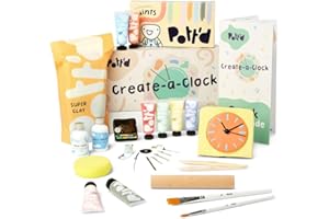 Pott'd Kit Crea-un-Orologio per Principianti Adulti - Realizza la Tua Orologio da Parete e da Scrivania con Argilla ad Asciugatura all'Aria, Utensili, Colori Acrilici e Batterie