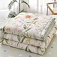 Chickwin Quilted Bedspread for Double Size, 200x230cm Green Floral Printed Pattern Bedding Coverlets Lightweight Summer Bed Throws Comforter Soft Luxury Sofa Blanket for All Season