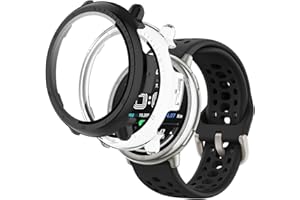 KUSINHOKA [2Pack] Case for AMAZFIT Active 2 Tempered Glass Screen Protector，PC Hard Case Tempered Glass Screen Protection Cover Slim Full Cover Scratch Proof Protector，Black + Transparent