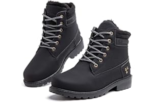 Hitmars Botte Femme Hiver Fourrure Bottines Neige Plates Snow Boots Chaudes Chaussures Montantes a Lacet Antidérapant Mode Noir Marron Gris Rose 36-43 EU