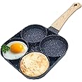 VDNSI Non Stick Frying Pan 4 Hole Ceramic Pan for Cooking Non Stick Egg Frying Pan with Wooden Handle Non Stick Omelette Pan Iron Cooking Pans for Kitchen (1pcs) (Black)