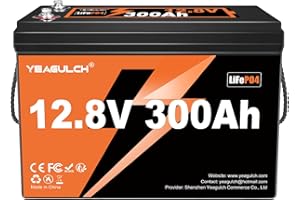 Yeagulch 12V 300Ah Batería de Litio LiFePO4 de Ciclo Profundo, BMS 200A Alto Rendimiento, 3840Wh, 4000-15000 Ciclos, para Autocaravanas de Larga Estancia, Inversores y Almacenamiento Solar