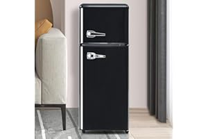 Sweiko Réfrigérateur rétro,Congélateur armoireé clairage LED combinaison réfrigérateur congélateur, à deux portes, volume total de 92 litres avec 28 litres de capacité de congélation (Black)