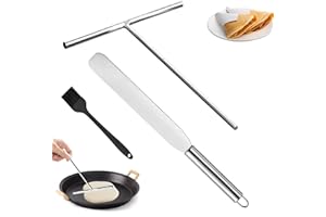 YEWCEP 3 Stück Crepe Verteiler, Crepes Verteiler und Spatel Edelstahl Crepes Wender Teigverteiler, Crepes Wender, T- Form Crepes Maker Zubehör für Zuhause Küche Backen Kochen Backwerkzeuge