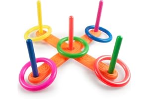 Tokaneit Ringwurfspiel Outdoor, Wurfspiel Ringwurfspiel, Spielzeug Werfen, Wurfspielzeug mit 5 Spielstäben und 5 Bunt Ringe Werfen, Geschicklichkeits-Spiel für Erwachsene