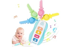 MOMUSE Baby Car Keys Teether Musical Toy, Food Grade Teething Relief Toys for Babies, Travel Learn Sensory Toys Gifts for Infant Baby Boys & Girls