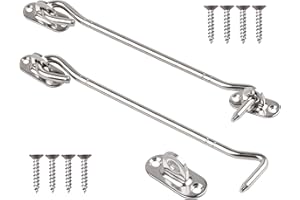 TAHBARSHI 2 Stück Riegel Tür, Sturmhaken Edelstahl Kabinenhaken Silber Matt, Sturmhaken mit öse Edelstahl mit Befestigungsschrauben Türhaken Fensterriegel Tür Riegel Verschlusshaken für Türen Fenster (8inch)