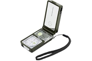 OFKPO 10 en 1 Multifunción Profesional Brújula para Acampada, Senderismo, Camping y otras Actividades al Aire Libre (10 en 1 - Termómetro, Higrómetro, Nivel, Espejo, Regla, LED, Silbato