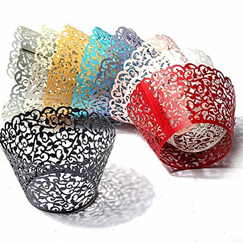 ROSENICE 50 Stück Cup Cake Cupcake Wrappers , Kuchen Pappbecher für Hochzeit Geburtstag feiern (weiß) - 4