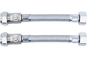 Hulthor 15mm Flexible Hose with Isolation Valve 2-Pack, 150mm Tap Connector, Braided Plumbing for Toilet 1/2 BSP Thread, Sink, Water, Easy Fit