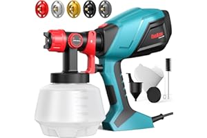 ENEACRO HVLP Pistola a Spruzzo Elettrica 700W con Contenitore da 1200ml, Flusso e Angolo di Spruzzatura Regolabili, 5 Ugelli in Ottone e Motivo di Spruzzo Girevole a 360° per Interni ed Esterni Casa
