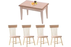 Quintrost Miniatura Mobili da Tavolo Sedia per Casa Delle Bambole, 1:12 Scala Modello per Casa Delle Bambole Legno, Accessori Decorazioni per Casa Delle Bambole, Colore del Legno