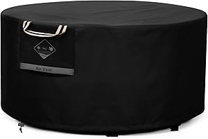 QH.HOME Fire Pit Cover Round Super Waterproof, 44" D X 24" H Outdoor Round Firepit Cover 600D Strong Tear Resistant, UPF 50+ Fire Pit Covers Premium Fading Resistant for Outdoor Fire Pit - Black