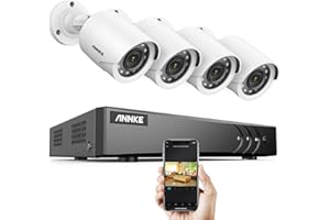 ANNKE Kit Caméra de Surveillance Filaire,4 Caméras 1080p et 3K Lite 8CH DVR, Kit de Vidéosurveillance 2MP, Vision Nocturne 30M, Détection de Personne/Véhicule, Accès à Distance et Alarme par E-Mail