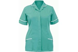 OUMSHBI Medical Scrub Tops for Women UK Protective Nurses Women's Lapel V Neck Carer Clothing Clinic Tops Tunic Women's Blouse Lightweight Medical Uniform Comfortable Work Wear Scrub Tops for Women