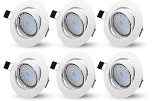 ‎HIBAY HiBay® 6er Set LED Einbaustrahler 230V Flach Weiß GU10 Einbaurahmen Ø70-80mm Schwenkbar Einbauleuchten inkl. 5W Naturalweiß Glühbirne