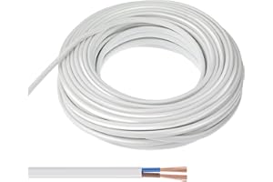 JaneYi 10 Meter White Wire 2 Core Electrical PVC Flexible Cable 0.75mm² 5A Copper Core Flat Flex Cuttable Extension for Low-Power Household Appliances