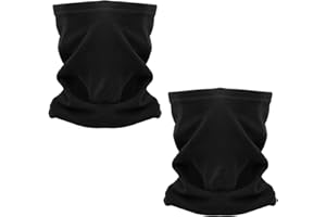Bezavea 2 Pcs Neck Warmer Tube, 26 x 27cm Fleece Neck Warmer Snood for Winter, Snood Scarf with Drawstring for Men Women, Neck Gaiter for Walking Cycling Skiing Running Outdoor Sports (Black)