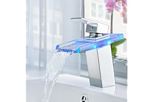 WOQLIBE Robinet LED cascade pour lavabo de salle de bain - Mitigeur monocommande - Avec 3 éclairages à changement de couleur - Pour salle de bain
