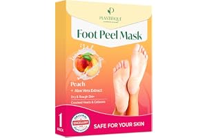 PLANTIFIQUE Fotpeelingmask med persikodoft, 1 par, dermatologiskt testad | Exfolierande fotstrumpor för torra fötter och hälar, hjälper till att avlägsna döda hudceller och ger en mjukare hudkänsla