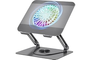 ICARE Support Ordinateur Portable avec Ventilateur PC Portable Magnétique RGB, Rotation 360°, Capacité de Charge de 10 KG et 18dB de Silence, Support pour Laptops/Tablettes Jusqu'à 16”(Gris)
