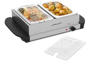 Jago® Chauffe-Plats Électrique - en Acier Inoxydable, Maintien de la Température, Couvercles Transparents - Chauffe-Buffet, Chafing Dish (2 Récipients / 2 x 1.5L (3L))
