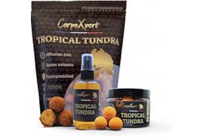 CarpeXpert - Gamme Tropical Tundra - Bouillette 20mm + Pop-Up + Bait-Spray - Fruité & Hyperprotéiné - Toutes Saisons - Appât pêche Carpe, Amorce Longue Durée, Attractant Puissant