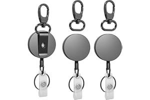 DISNACE Zestaw 3 wytrzymałych wysuwanych uchwytów na identyfikatory, wysuwany brelok, w całości metalowa obudowa ze sprężyną ze stali nierdzewnej, 65 cm, linka nylonowa