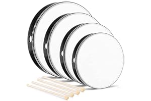 SUNSHINE SMILE Tamburello,4 Tamburello Legno,Tamburello con Bacchetta,Tamburo Mano,Tamburello Bambini Legno,Tamburo Strumento Legno,Tamburello Strumento,Legno Tamburelli Strumento,Per Bambini,Scuola,Feste,Regali