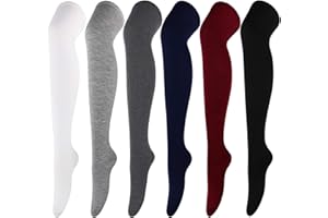 DRESHOW 6 Pares Calcetines Hasta la Rodilla para Mujer, Raya Escuela de Cosplay Casual Sobre la Rodilla Medias Hasta el Muslo Calcetines Largos